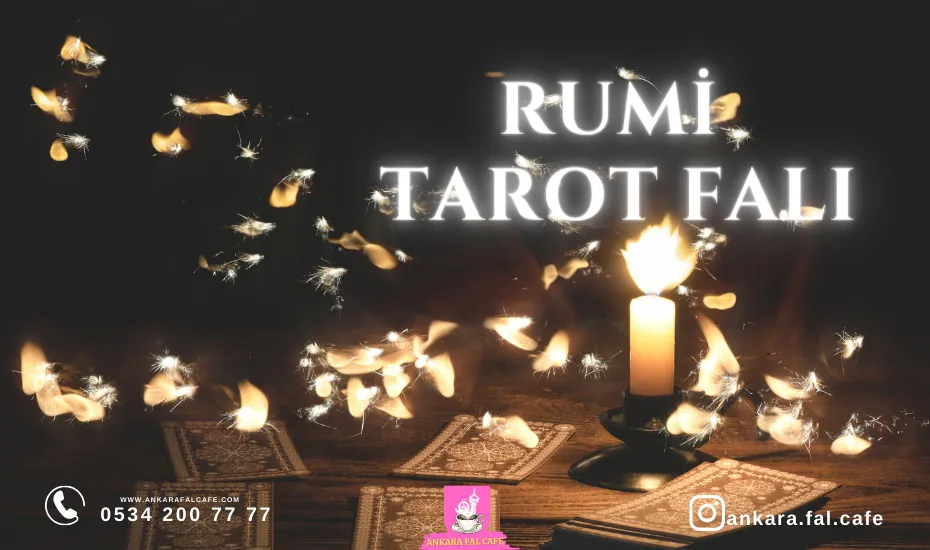 Rumi Tarot destesi kartları; Mevlana temalı sembollerle hazırlanmış açılım.